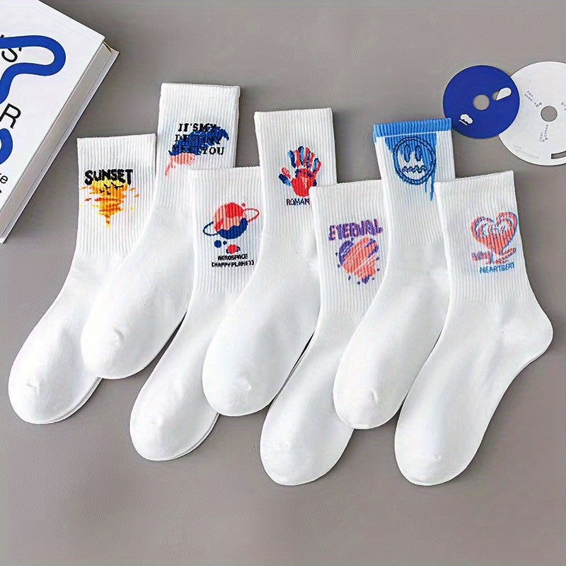 7 Pairs Cartoon Graffiti Socks Women's Stockings