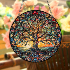 Tree Of Life Window Sunshade Colorful Plastic Thanksgiving Decor