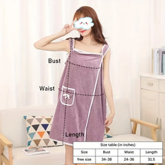 Women's Adjustable Bathrobe with Pocket Soft Absorbent Bath Towel