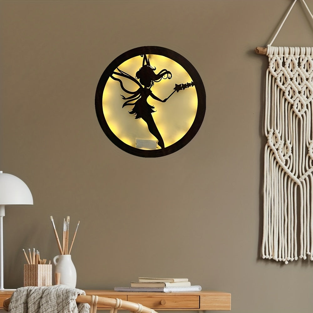 LED Lamp Carving Fairy Tale Story Shape Retro Wooden Hanging Plate