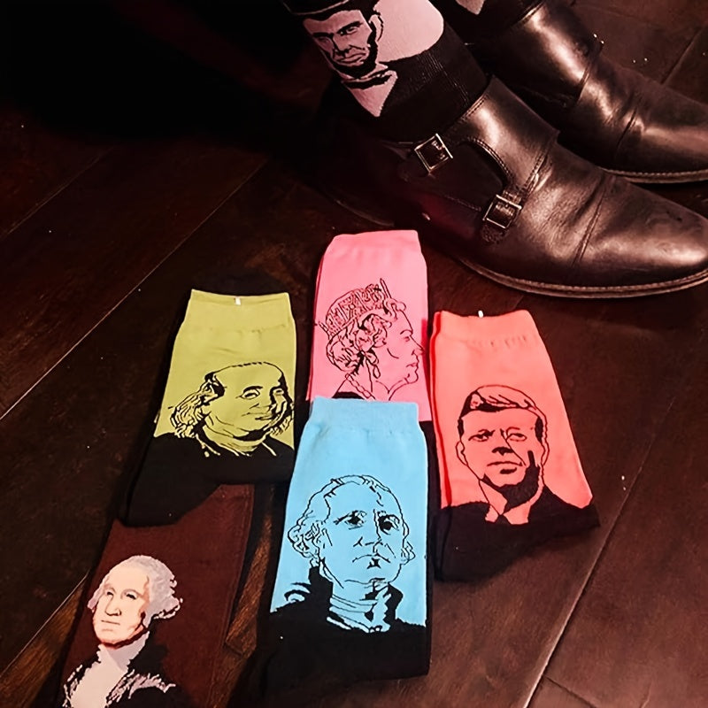 Men's Illustration Pattern Crew Socks 2 Pairs