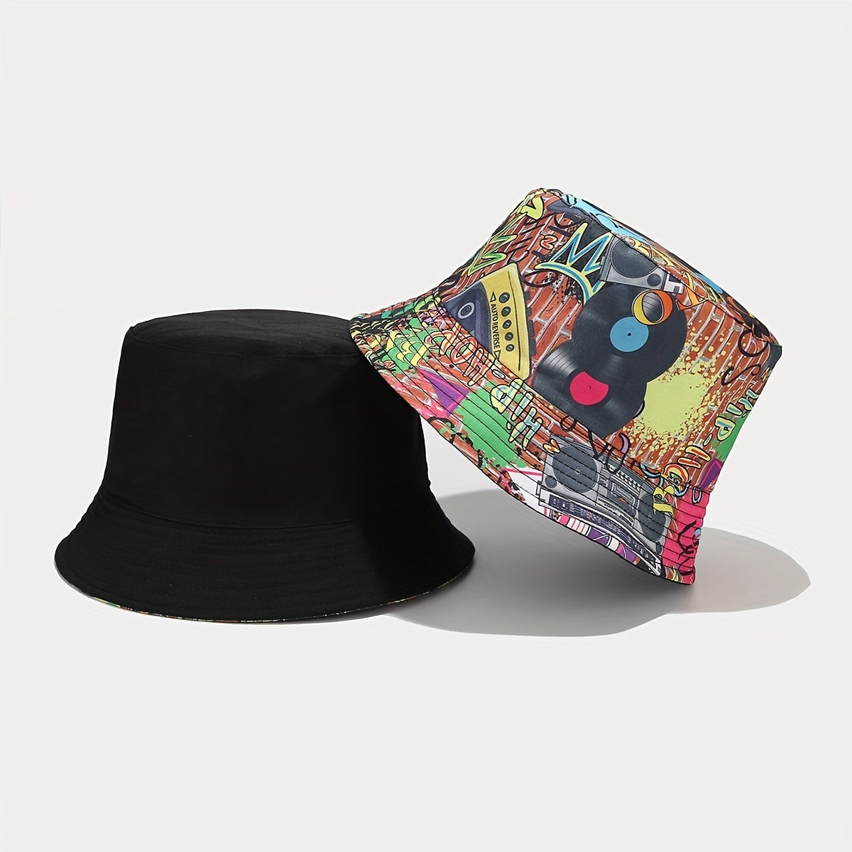 Retro Full Print Double Sided Fisherman Hat Outdoor Sun Protection Hat