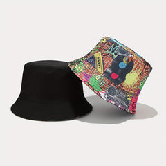 Retro Full Print Double Sided Fisherman Hat Outdoor Sun Protection Hat