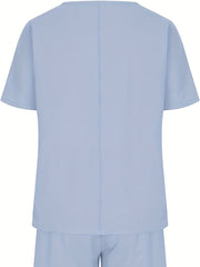 Solid Short Sleeve Tee & Pocketed Shorts Two Piece Set