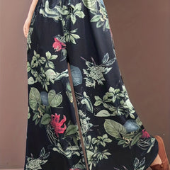 Floral Print Wide Leg Pants Drawstring Waist Casual Comfy All Season