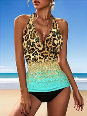 Leopard Print Halter Neck Tankini Set