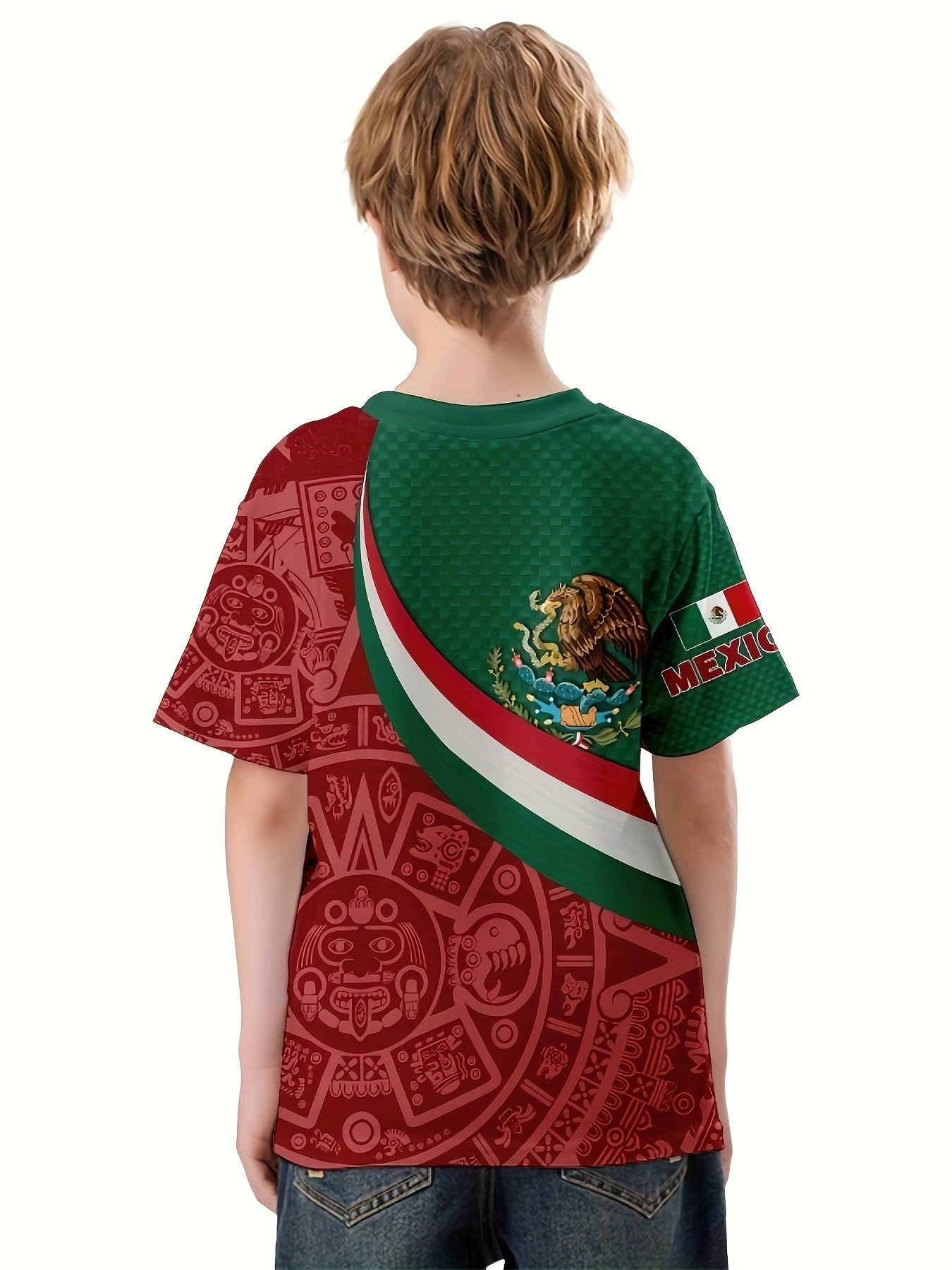 Mexico Flag 3D Print Boy's Casual Tees Short Sleeve Crew Neck Comfy T shirt