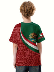 Mexico Flag 3D Print Boy's Casual Tees Short Sleeve Crew Neck Comfy T shirt
