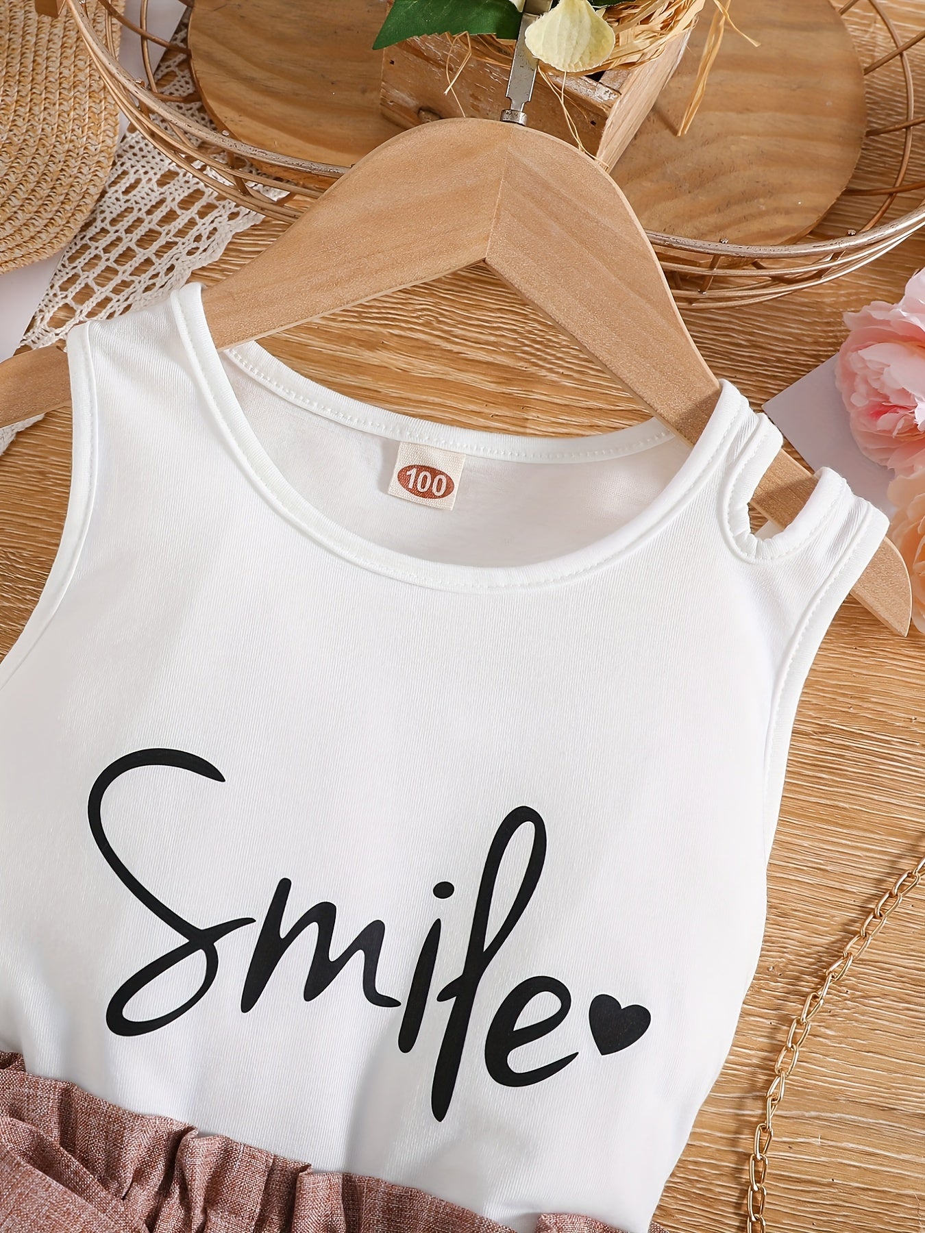 Toddler Girls Letter Smile Heart Cut Out Tank Top & Shorts Set