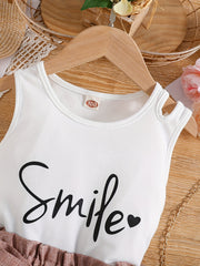 Toddler Girls Letter Smile Heart Cut Out Tank Top & Shorts Set