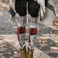 Women's Cat Print High Rise Leggings