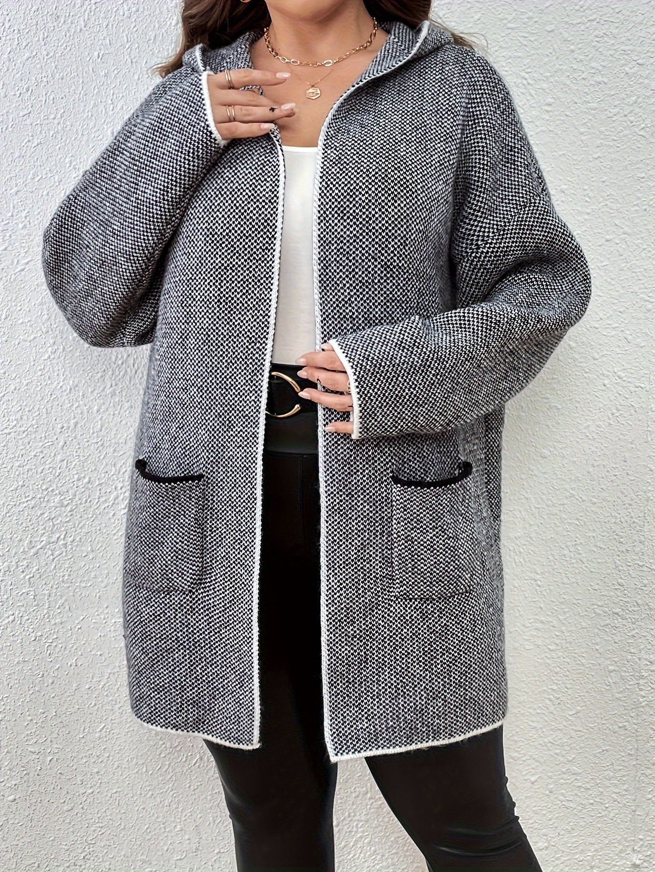 Colorblock Open Front Hooded Cardigan