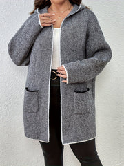 Colorblock Open Front Hooded Cardigan