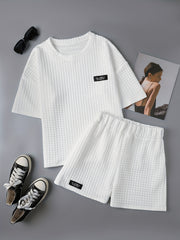 Waffle Casual Two piece Set T shirt & Shorts Women's Clothing