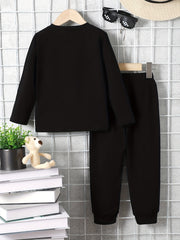 Boy's Bear Pattern Outfit 2pcs Long Sleeve Top & Sweatpants Set