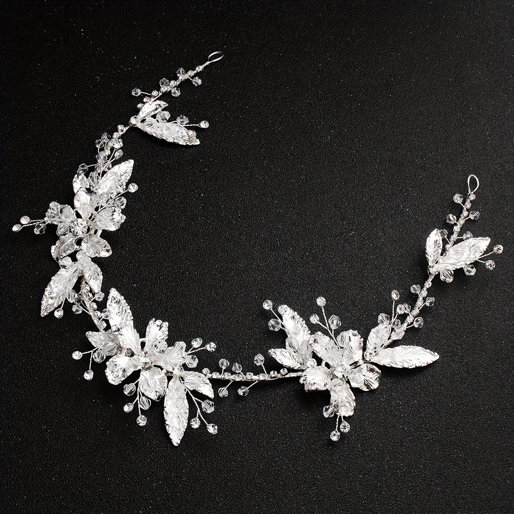 Bridal Headband Leaf Flower Rhinestone Wedding Headwear for Women