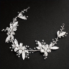 Bridal Headband Leaf Flower Rhinestone Wedding Headwear for Women
