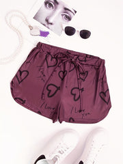 Heart Print Drawstring Shorts for Women