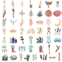 50 Boho Waterproof Vinyl Stickers Cacti Vibrant Patterns Whimsical Colors