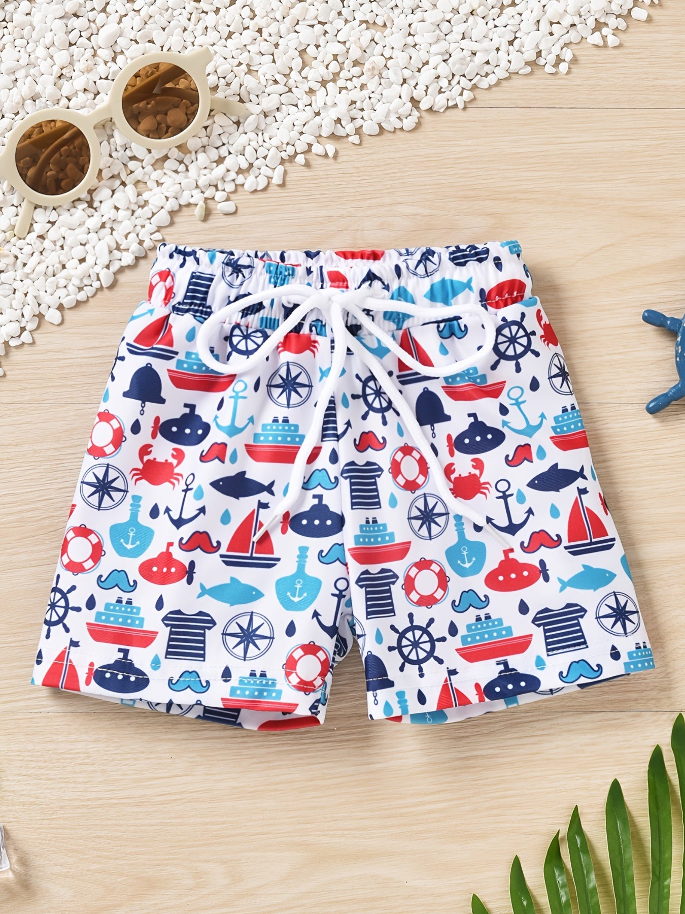 Boys Cartoon Print Drawstring Waist Shorts Swimsuit Trunk