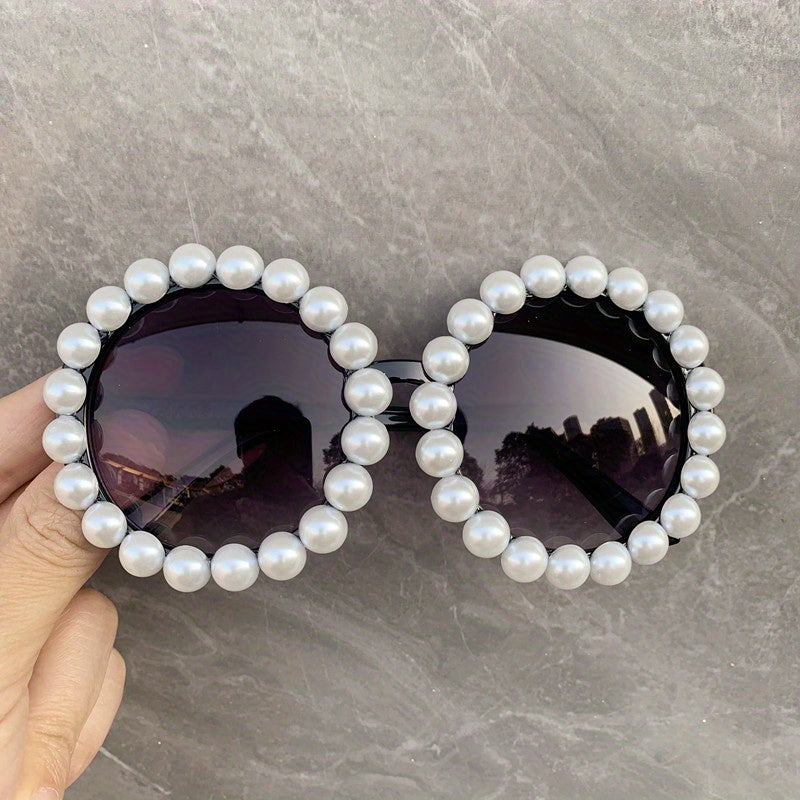 Faux Pearl Round Sunglasses Gradient UV400
