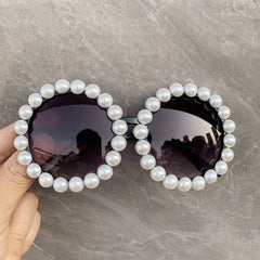 Faux Pearl Round Sunglasses Gradient UV400