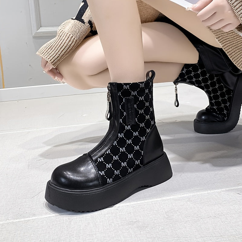 Platform Chelsea Boots Front Zipper Faux Leather Short Boots Women's