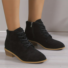 Women's Chunky Heel Ankle Boots Side Zipper Pointed Toe Outdoor Shoes