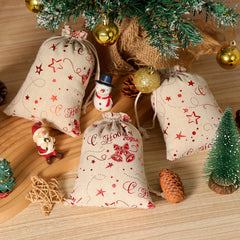 12pcs Xmas Burlap Bags Drawstring Gift Bags Hanging Advent Calendar Candy Bag