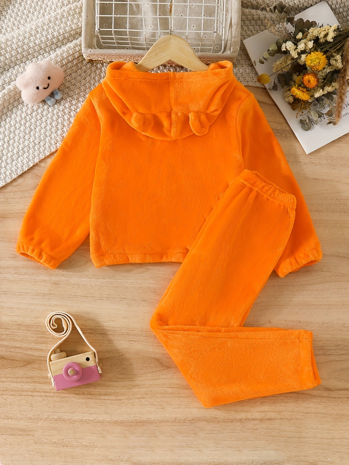 2pcs Kid's Thermal Pajamas Hoodie & Pants Set Warm Comfy PJ Set Girl's Loungewea