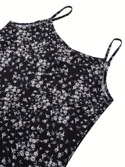 Floral Print V Neck Dress Spaghetti Strap Sleeveless