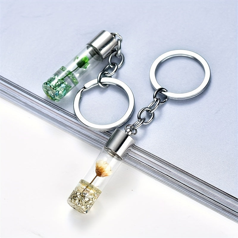 Plant Dried Flower Keychain Glass Bottle Backpack Car Pendant
