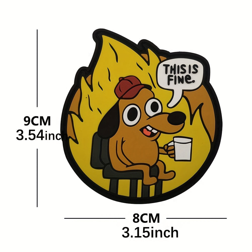 This Is Fine PVC Morale Patch Hook And Loop Funny Tactical Patch For Backpacks