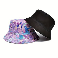 Purple Mushroom Print Bucket Hat Sunscreen Vacation Fisherman Cap