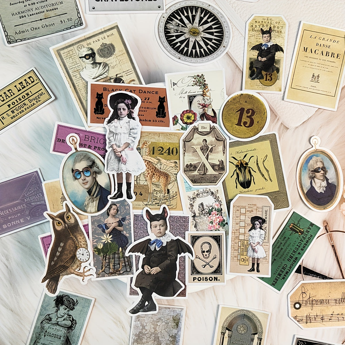 Vintage Halloween Ghost Creepy Scrapbook Stickers Pack 51pcs