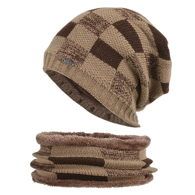 Winter Hat Pullover Cap Scarf Two piece Set Plus Velvet Thick Woolen Cap