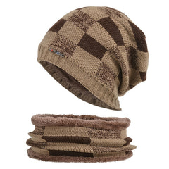 Winter Hat Pullover Cap Scarf Two piece Set Plus Velvet Thick Woolen Cap