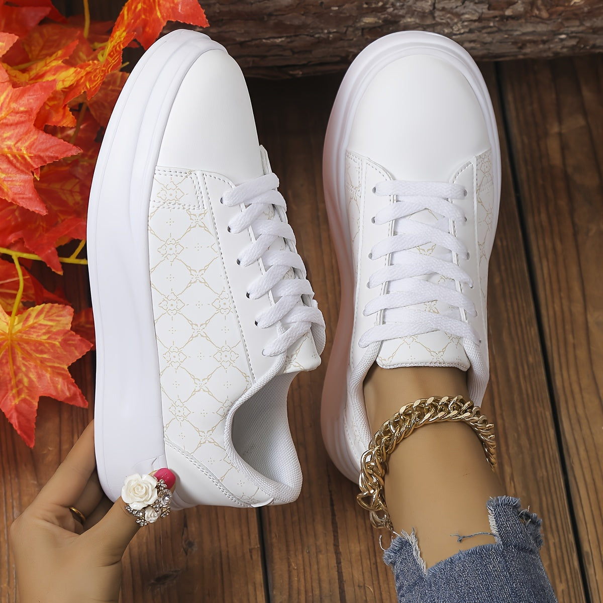 Women's Striped Lace Sparkle Sneakers Height Increasing Board Shoes