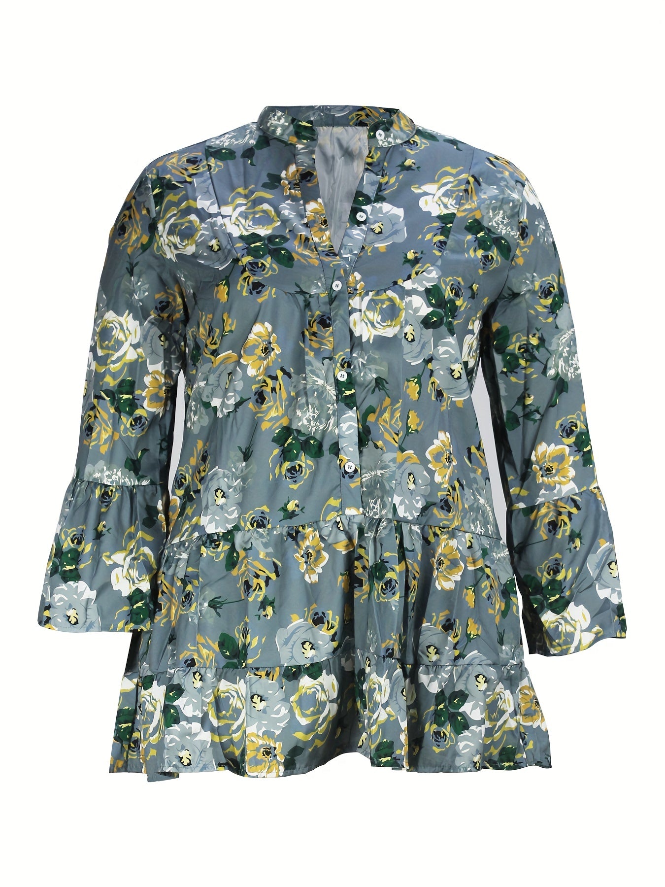 Floral Print Bell Sleeve Smock Dress