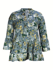 Floral Print Bell Sleeve Smock Dress