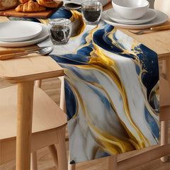 Marble Golden Abstract Art Table Runner 13x72 Inch