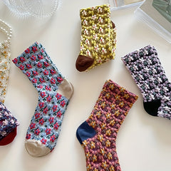 5 Pairs 3D Floral Textured Socks Womens Mid Tube Stockings