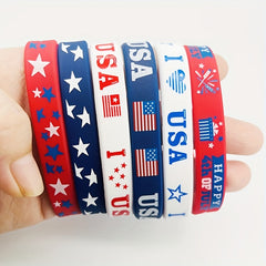 American Flag Silicone Bracelet Elastic Wristband Rubber Band 12/24pcs