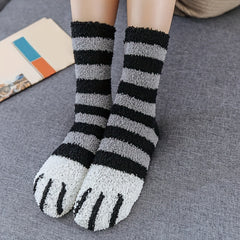 6 Pairs Cat Claw Print Socks Comfy & Warm Fuzzy Mid Tube Socks