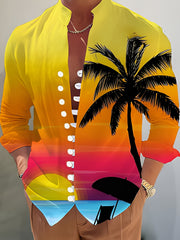 Sunset Beach Hawaiian Shirt Men's Casual Button Up Long Sleeve