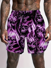 Men's Skull Graphic Shorts with 3D Print & Elastic Waist