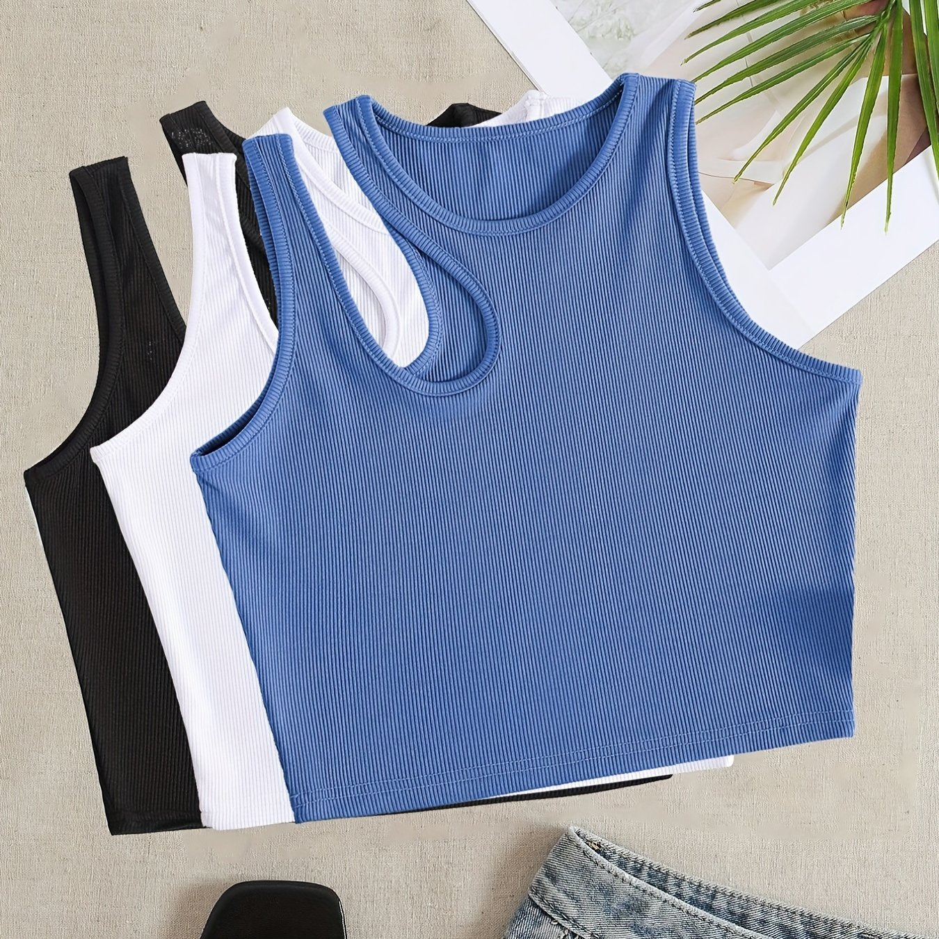 3 Pack Ribbed Crop Tank Tops Sleeveless Summer Top