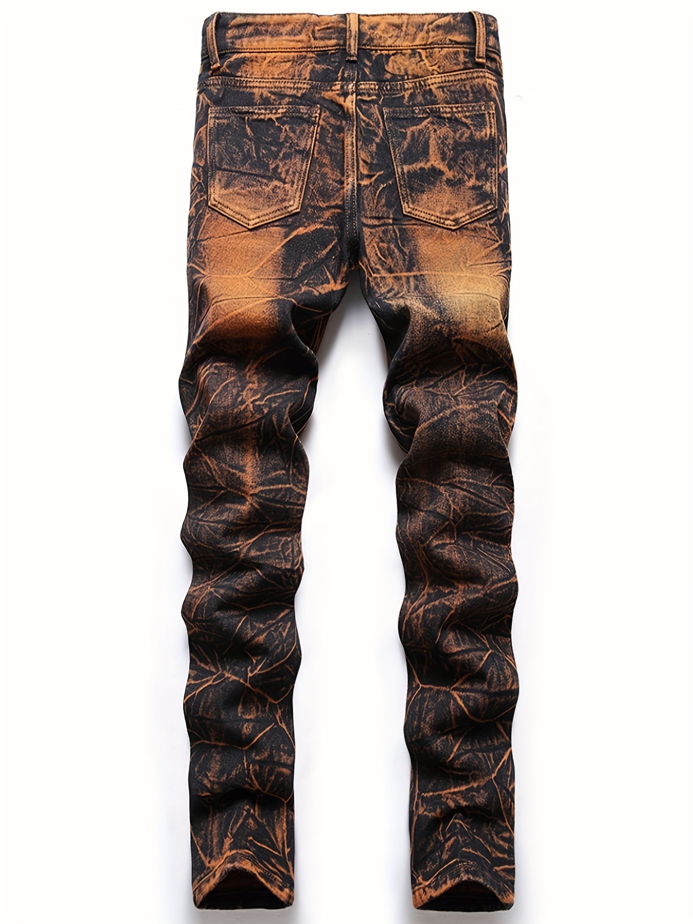 Vintage Tie Dye Slim Fit Ripped Jeans Men's Street Style Denim Pant