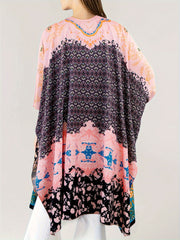 Boho Cover Up Women's Plus Floral Print Batwing Sleeve Open Front