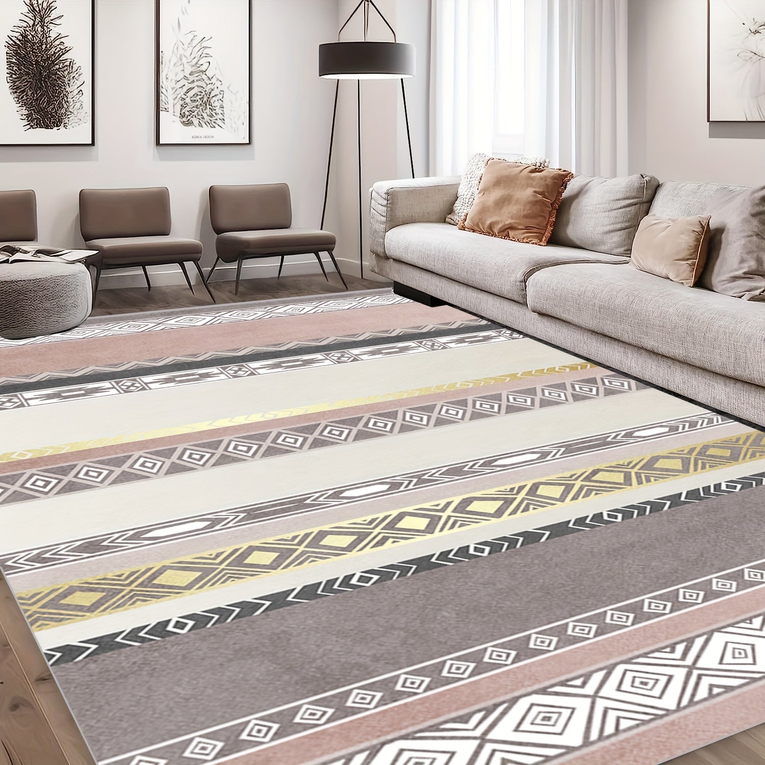 Geometric Soft Faux Sheepskin Rug for Bedroom
